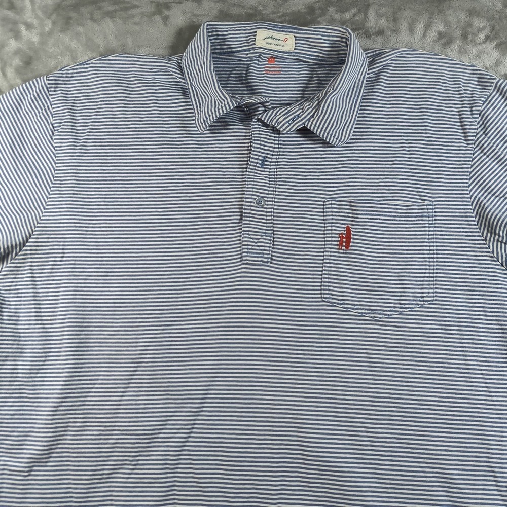 Johnnie O Polo Shirt Mens XL Blue White Striped Cotton Surfer West Coast Prep